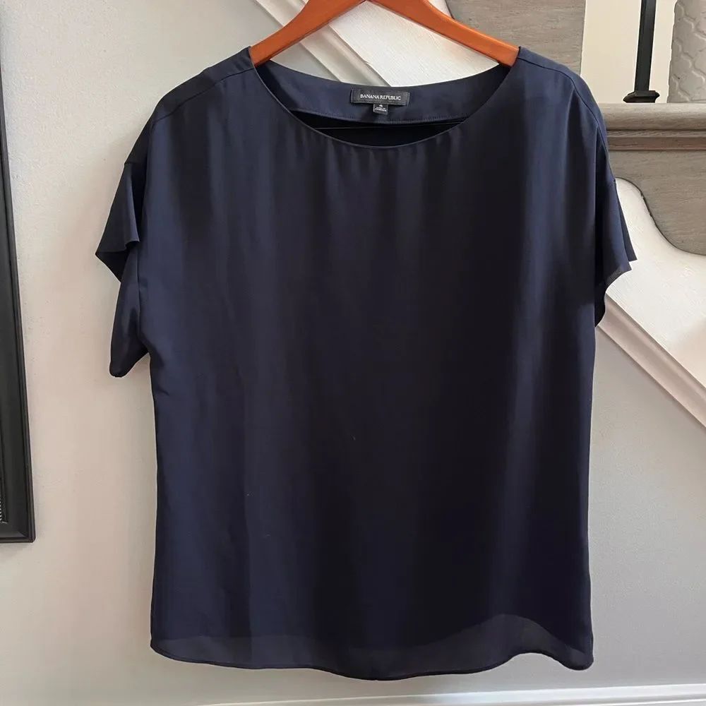 Banana Republic Navy Flutter Sleeve Career Blouse sz S EUC